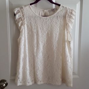 LOFT Ivory Lined Lace Ruffle Sleeve Shell Size L